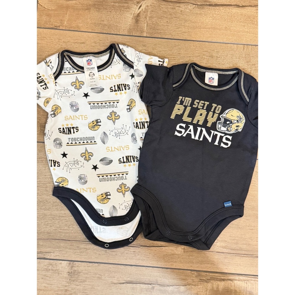 NFL Gerber New Orleans Saints Baby Bodysuits 2 Pack Black White 0-3 Months